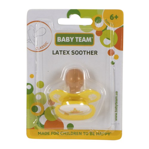 Пустушка Baby Team латексна, класична 6+ міс. (3222_жовтий)