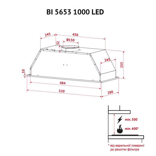 Витяжка кухонна Perfelli BI 5653 BL 1000 LED