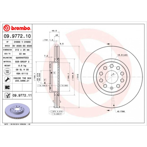 Гальмівний диск Brembo 09.9772.11