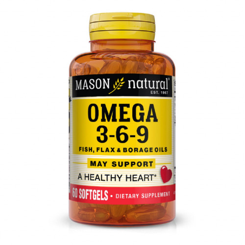 Жирні кислоти Mason Natural Потрійна Омега 3-6-9, олія риби льону та огірковика, Omega 3 (MAV16995)