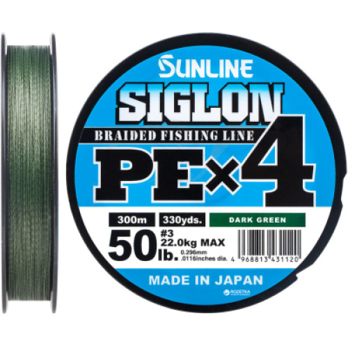 Шнур Sunline Siglon PE н4 300m 3.0/0.296mm 50lb/22.0kg Dark Green (1658.09.52)