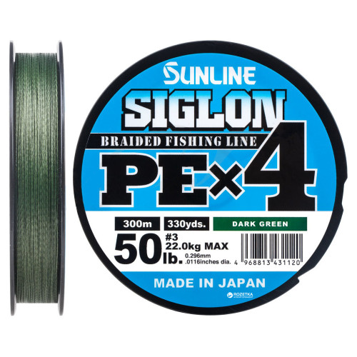 Шнур Sunline Siglon PE н4 300m 3.0/0.296mm 50lb/22.0kg Dark Green (1658.09.52)