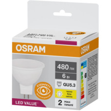 Лампочка Osram LED VALUE, MR16, 6W, 3000K, GU5.3 (4058075689206)