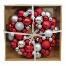 Прикраса декоративна Jumi Вінок з ялинкових пластикових кульок 34 см Червоно-сріблясти (5900410379183)