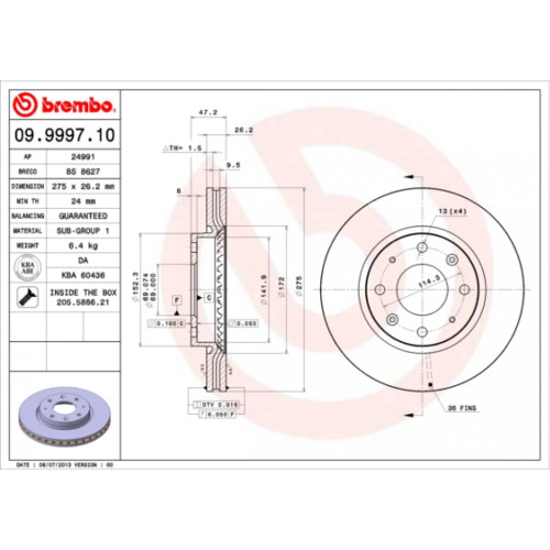 Гальмівний диск Brembo 09.9997.10