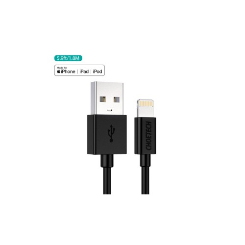 Дата кабель USB 2.0 AM to Lightning 1.8m 2.1A MFI Black Choetech (IP0027-BK)