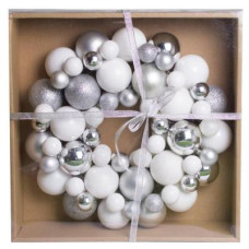 Прикраса декоративна Jumi Вінок з ялинкових пластикових кульок 34 см Білий з сріблясти (5900410379176)