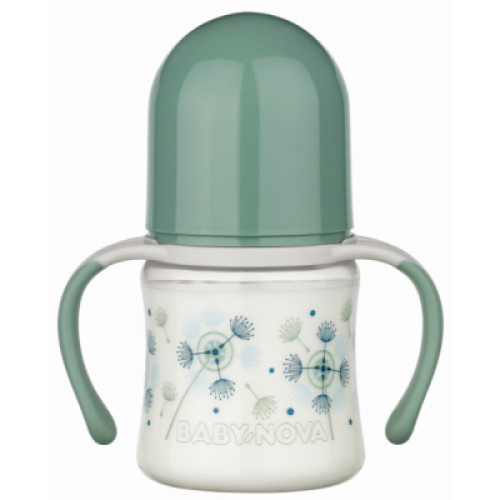 Пляшечка для годування Baby-Nova Декор, з широким горлечком та ручками, 150 мл, зелений (3966384)