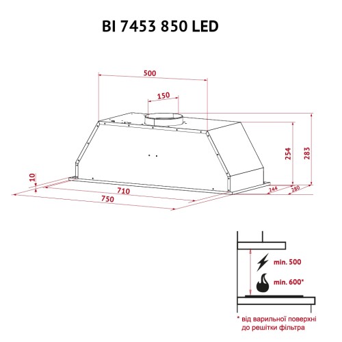 Витяжка кухонна Perfelli BI 7453 I 850 LED