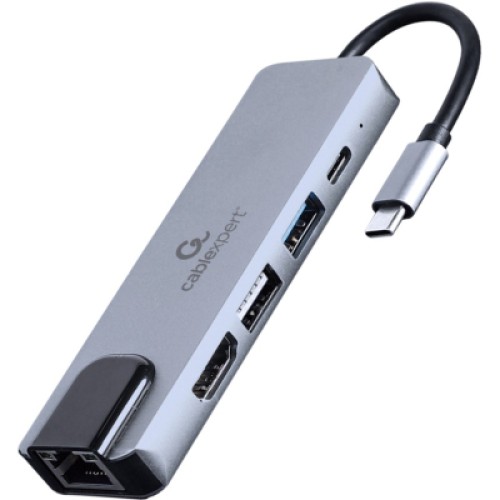 Концентратор Cablexpert USB-C 5-in-1 (hub/HDMI/PD/LAN) (A-CM-COMBO5-04)