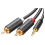 Кабель мультимедійний AUX 3.5mm TRS to RCAx2 M/M 1.5m AV102 Black Ugreen (10511)