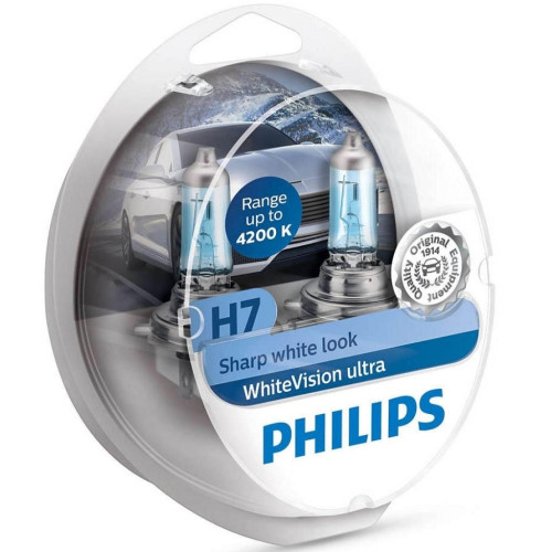 Автолампа Philips H7 WhiteVision Ultra +60% 2шт (12972WVUSM)