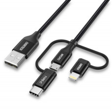 Дата кабель USB 2.0 AM to Lightning + Micro 5P + Type-C 1.2m MFI Choetech (IP0030-BK)