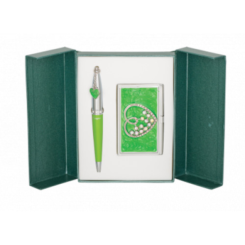 Ручка кулькова Langres набір ручка + візитниця Crystal Heart Зелений (LS.122008-04)