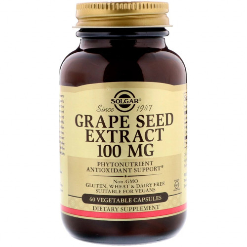 Трави Solgar Екстракт виноградних кісточок, Grape Seed Extract, 100 мг, 6 (SOL-01356)