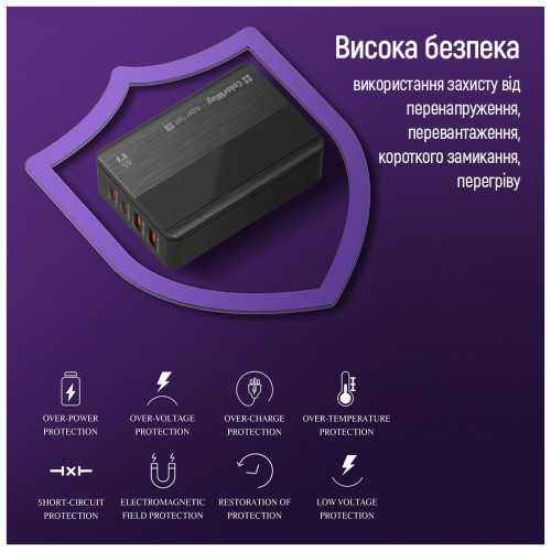 Зарядний пристрій ColorWay Power Delivery (2USB-A + 2USB TYPE-C) (65W) black (CW-CHS040PD-BK)