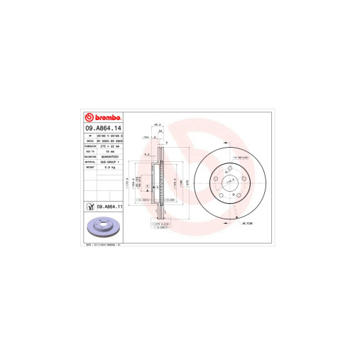 Гальмівний диск Brembo 09.A864.14