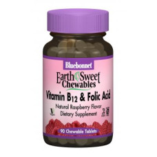 Вітамін Bluebonnet Nutrition Вітамін В12 и Фолієва кислота, Смак Малини, Earth Sweet Chew (BLB0434)