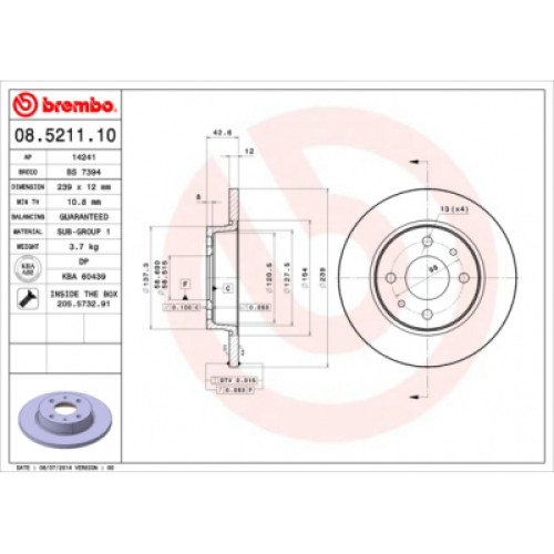 Гальмівний диск Brembo 08.5211.10