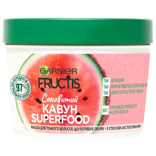 Маска для волосся Garnier Fructis Superfood Соковитий Кавун для тонкого волосся 390 мл (3600542389440)