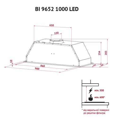 Витяжка кухонна Perfelli BI 9652 I 1000 LED