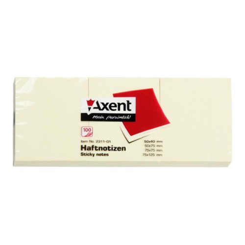 Папір для нотаток Axent with adhesive layer 50x40мм,100sheets,pastel yellow (3 pcs. (2311-01-А)