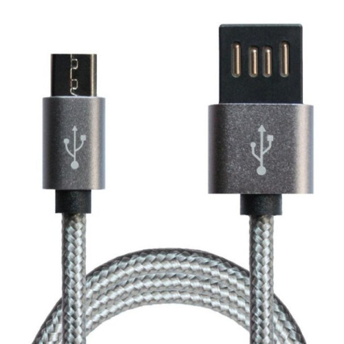 Дата кабель USB 2.0 AM to Micro 5P 1.0m Grey/Black Grand-X (FM02)