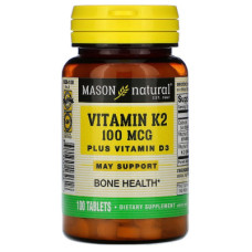 Вітамінно-мінеральний комплекс Mason Natural Вітамін K2 + Вітамін D3, Vitamin K2 Plus Vitamin D3, 100 таб (MAV-16261)