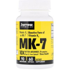 Вітамін Jarrow Formulas Вітамін К2 в Формі МК-7, Vitamin K2 as MK-7, 90 мкг, 60 капс (JRW-30001)