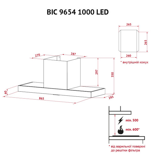 Витяжка кухонна Perfelli BIC 9654 I 1000 LED