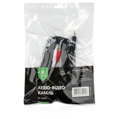 Кабель мультимедійний Jack 3.5mm male to 2xRCA 5.0m Vinga (VCPDCJ35MRCA25BK)