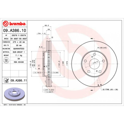 Гальмівний диск Brembo 09.A386.11