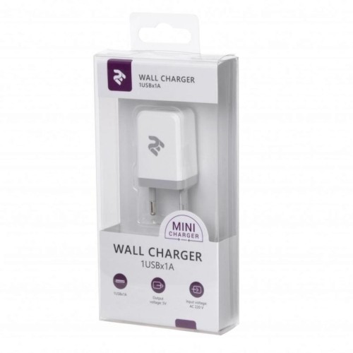 Зарядний пристрій 2E USB Wall Charger USB:DC5V/1A, white (2E-WC1USB1A-W)