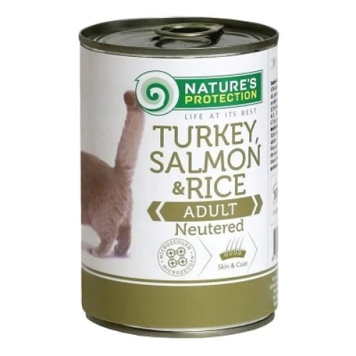 Консерви для котів Nature's Protection Adult Neutered Turkey, Salmon & Rice 400 г (KIK24636)