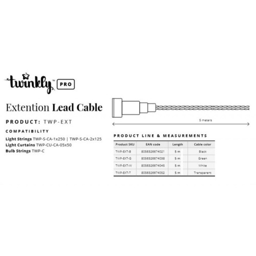 Гірлянда Twinkly PRO Подовжувач кабелю Pro AWG22 PVC кабель, 5м, чорний (TWP-EXT-B)