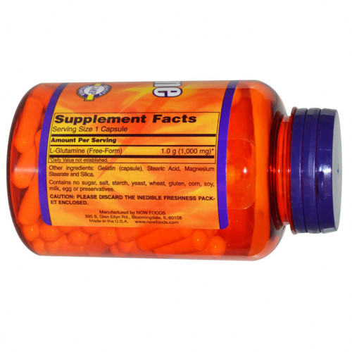 Амінокислота Now Foods Глютамін 1000 мг, L-Glutamine, Now Foods Sports, 120 каспул (NOW-00094)