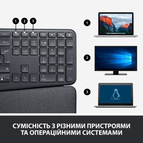 Клавіатура Logitech ERGO K860 Bluetooth/Wireless UA Black (920-010108)