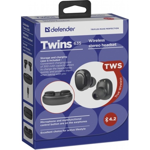 Навушники Defender Twins 635 TWS Bluetooth Black (63635)