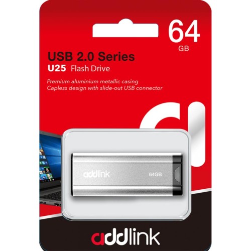 USB флеш накопичувач AddLink 64GB U25 Silver USB 2.0 (ad64GBU25S2)