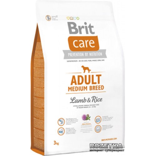 Сухий корм для собак Brit Care Adult Medium Breed Lamb and Rice 3 кг (8595602509935)