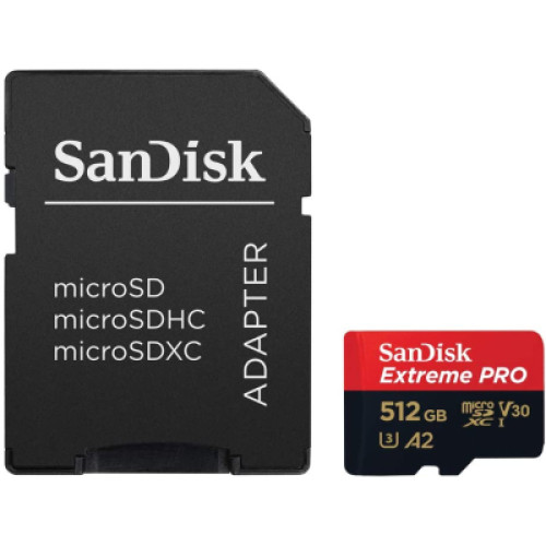 Карта пам'яті SanDisk 512 GB microSDXC UHS-I U3 Extreme Pro+SD Adapter (SDSQXCD-512G-GN6MA)