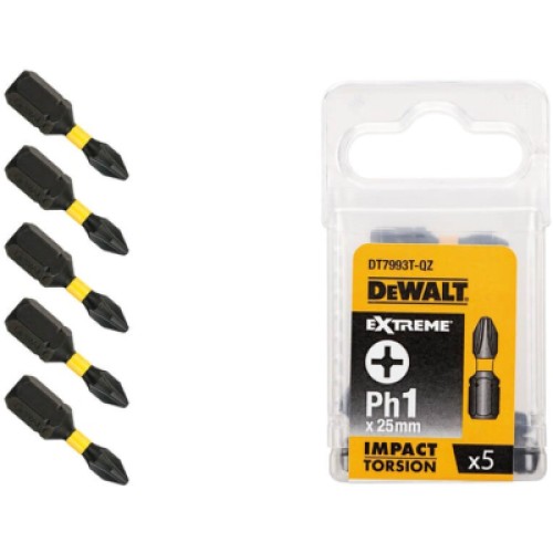 Набір біт DeWALT IMPACT TORSION, ударних, Philips, Ph1, L=25 мм, 5 шт (DT7993T)