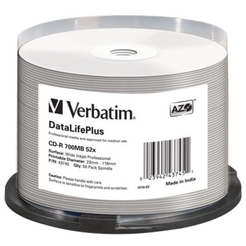 Диск CD Verbatim 700Mb 52x Cake box Printable (43745)