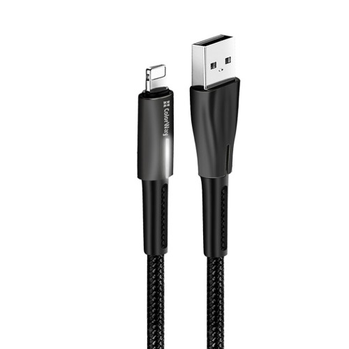 Дата кабель ColorWay USB 2.0 AM to Lightning 1.0m zinc alloy + led black (CW-CBUL035-BK)