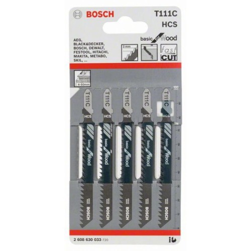 Полотно BOSCH PT T111 С, HC, 5 шт, к электролобзику (2.608.630.033)