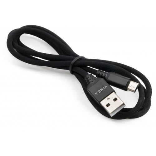 Дата кабель USB 2.0 AM to Micro 5P nylon 1m black Vinga (VCPDCMBN21BK)