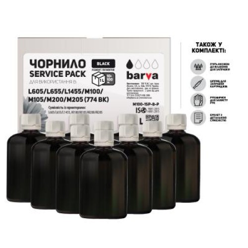 Чорнило Barva EPSON M100/M105/M200/M205 10x100 мл BLACK 774BK (M100-1SP-B-P)