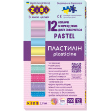 Пластилін ZiBi Pastel 12 кольорів 8 пастель + 4 глітери 200 г (ZB.6240)
