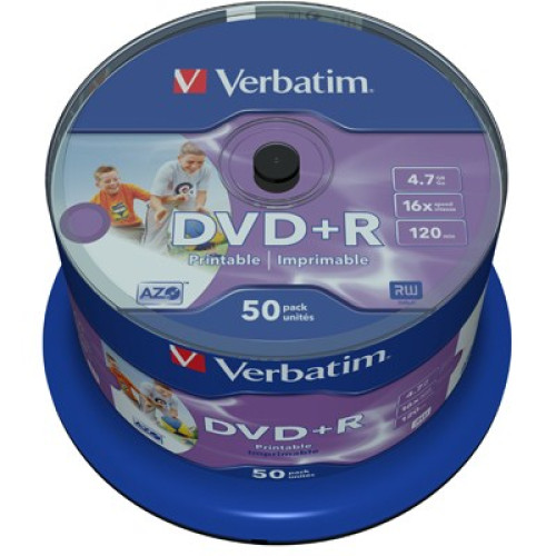 Диск DVD Verbatim 4.7Gb 16X CakeBox 50штWidePrintable (43512)