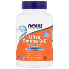 Жирні кислоти Now Foods Ультра Омега 3 і Вітамін D, Ultra Omega 3-D, 90 гелеві Капсу (NOW-01663)